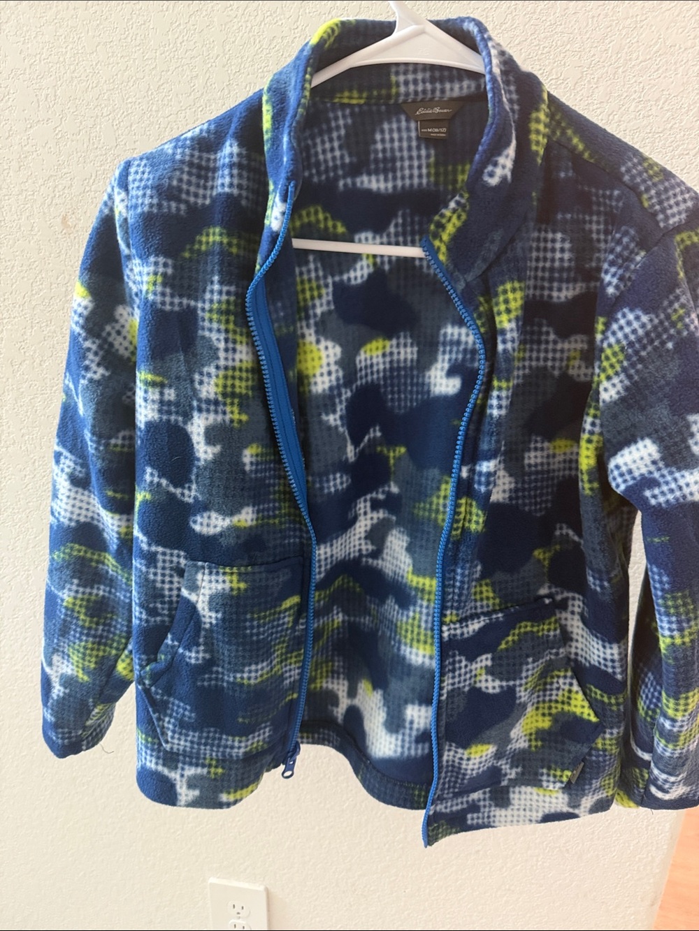 Eddie Bauer Kids Blue, Navy & Lime Camouflage Fleece Jacket